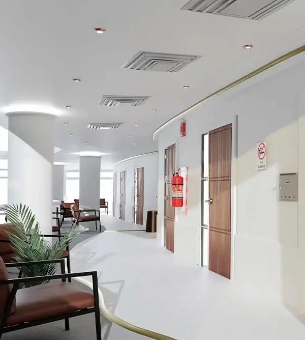 Corredor com várias salas, vários consultórios. Aluguel de clínica em São Paulo, em clínica da Medical Place no Paraíso, em São Paulo.
