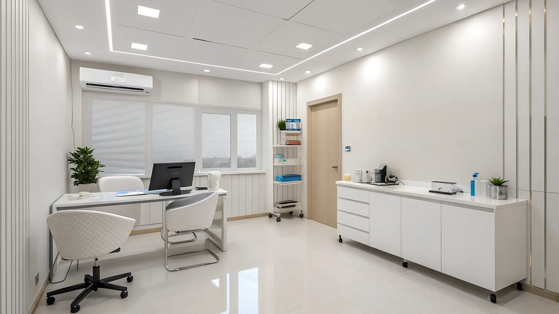 Consultório médico para aluguel em São Paulo com mobiliário moderno e iluminação natural